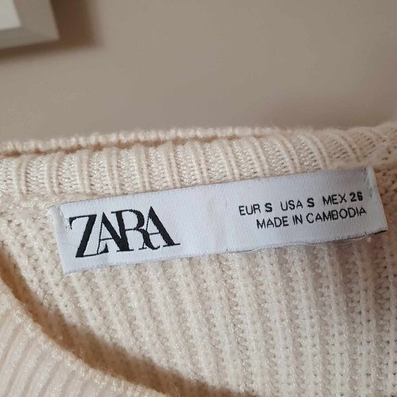 Zara Ribbed Balloon Sleeve Mockneck Knit Sweater - Ivory - Small - Picture 4 of 4